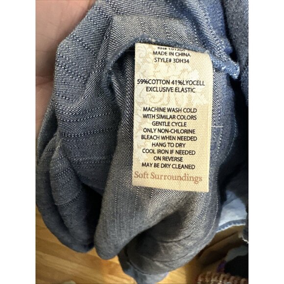 Soft Surroundings Chambray Smocked Tiered Maxi Dress Women’s Petite XL Blue - Picture 7 of 11